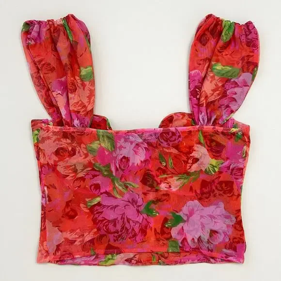 Zara Floral Mesh Corset Bustier Bra Crop Top - Picture 2 of 6